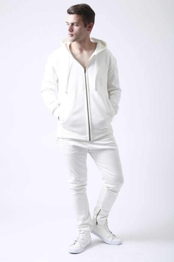 Racer-Sleeve Zip Hoodie – Ecru - Image 2