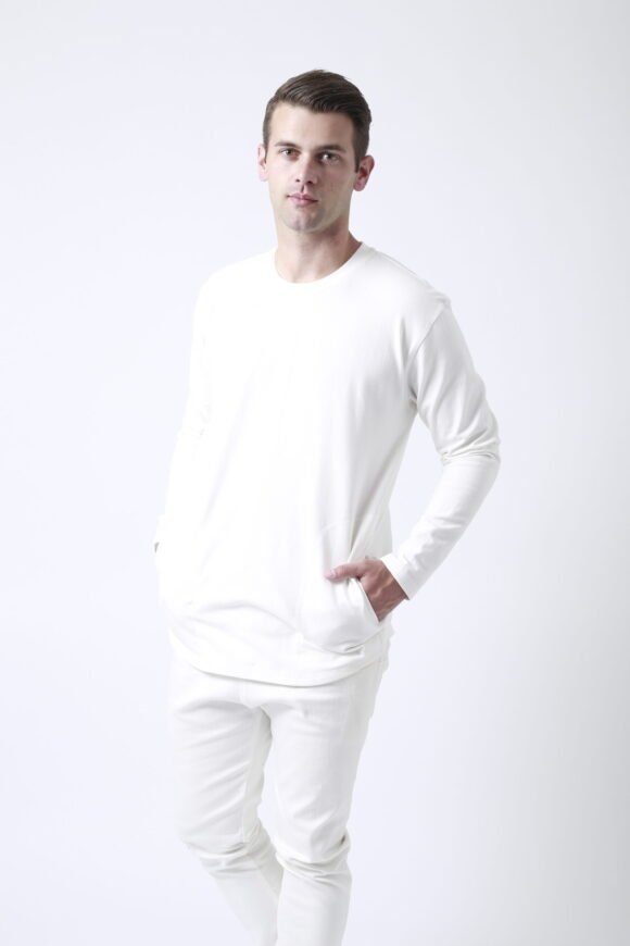Paneled Pocket Long-Sleeve Tee – Ecru - Image 2