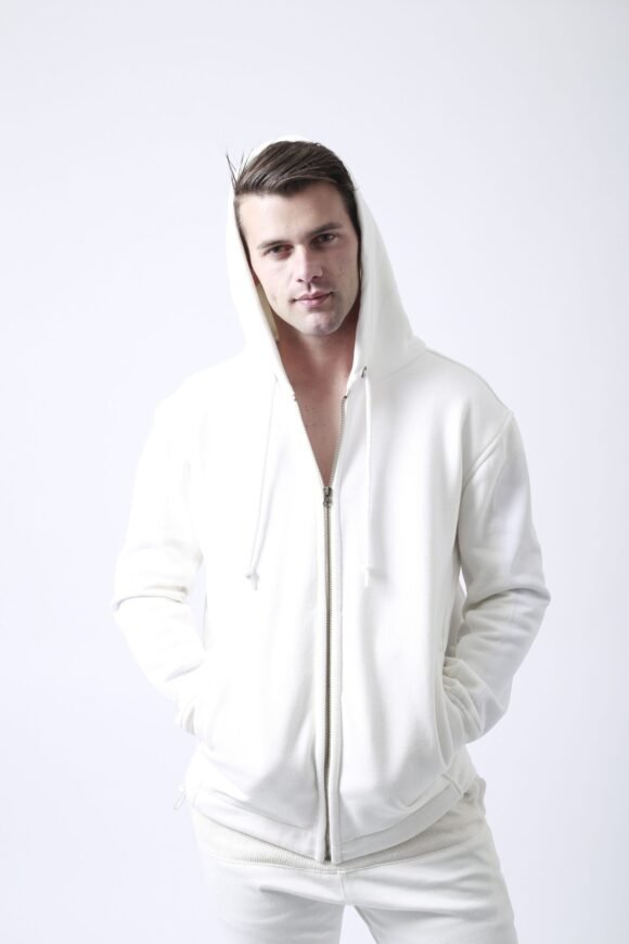 Racer-Sleeve Zip Hoodie – Ecru