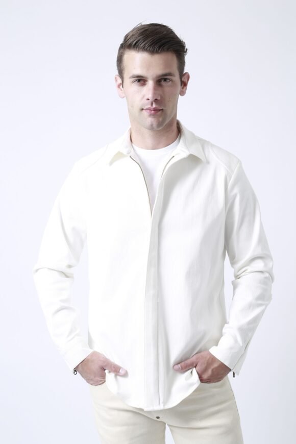 Quilted Shoulder Zip Button-Up – Ecru